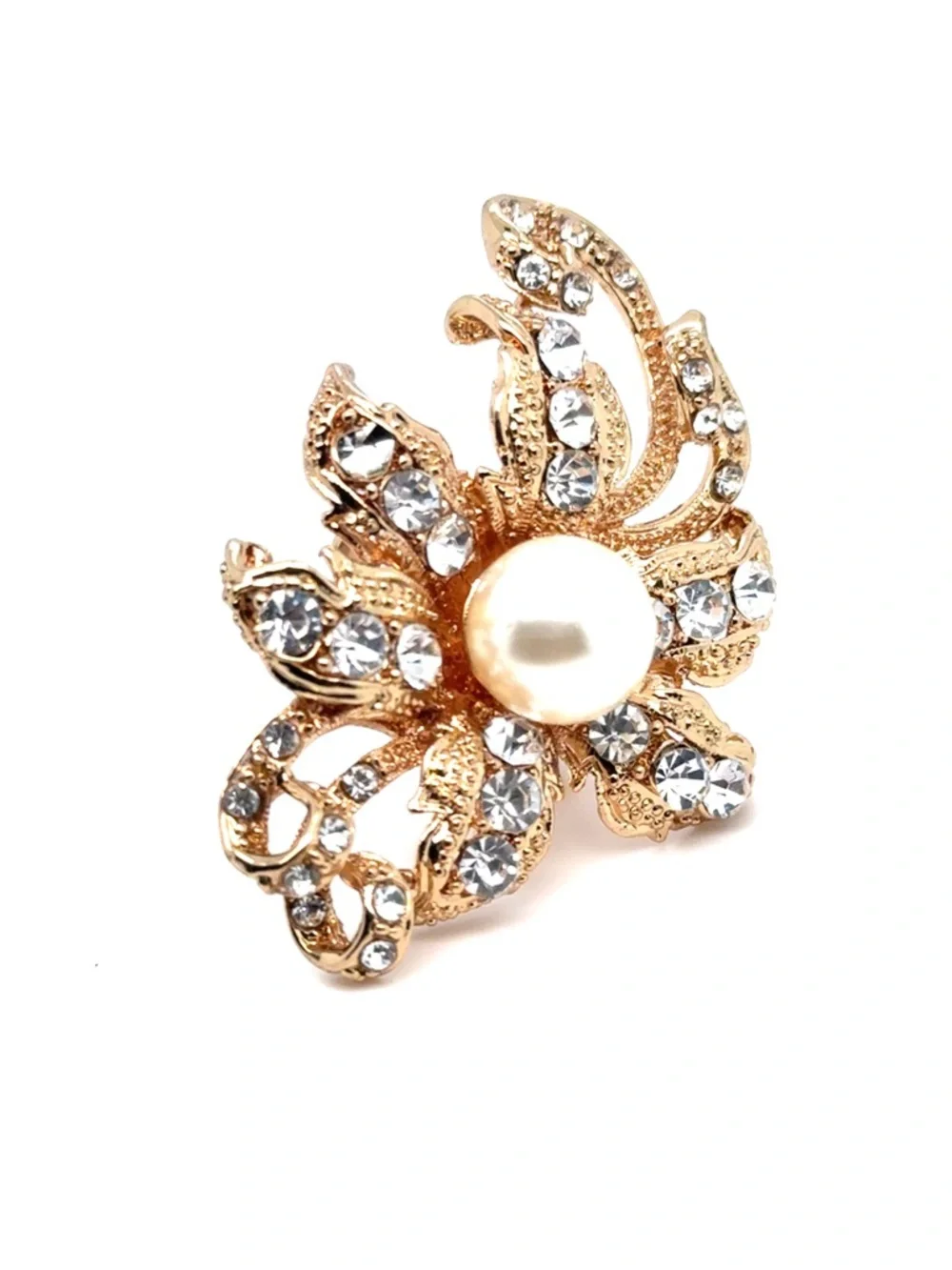 Gold-Tone Pearl‎ & Crystal Floral Ring